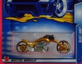 Mattel Hot Wheels 2003 1:64 Scale Gold Blast Lane Motorcycle Die Cast Car #136